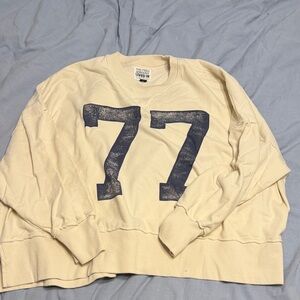 American Eagle Outfitters Cream Sweater with Navy Graphic